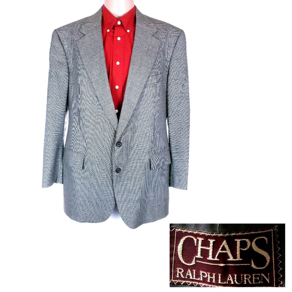Chaps by Ralph Lauren Men Sport Coat Hounds Tooth Wool 2 Buttons Gray Size 44R